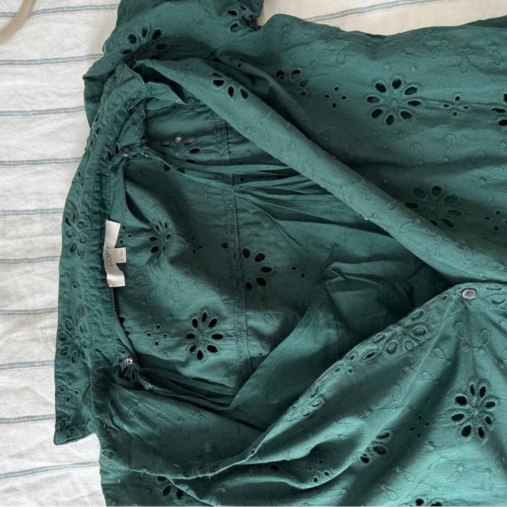 Loft Green Eyelet pocket Shirt Dress size 0 - Picture 7 of 8